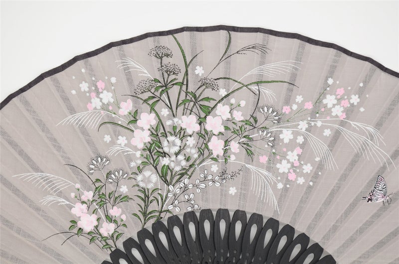 OMyTeaÂ® "Grassflowers 8.27"(21cm) Hand Held Folding Fans - With a Fabric Sleeve for Protection for Gifts - Chinese/Japanese Vintage Retro Style (Gray) - Image 3